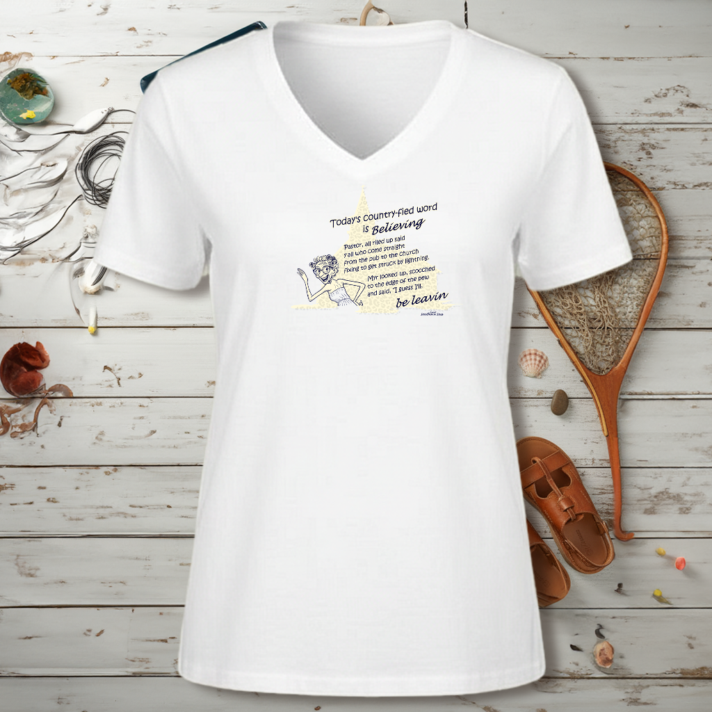 Believing - Ladies' V-Neck T-Shirt